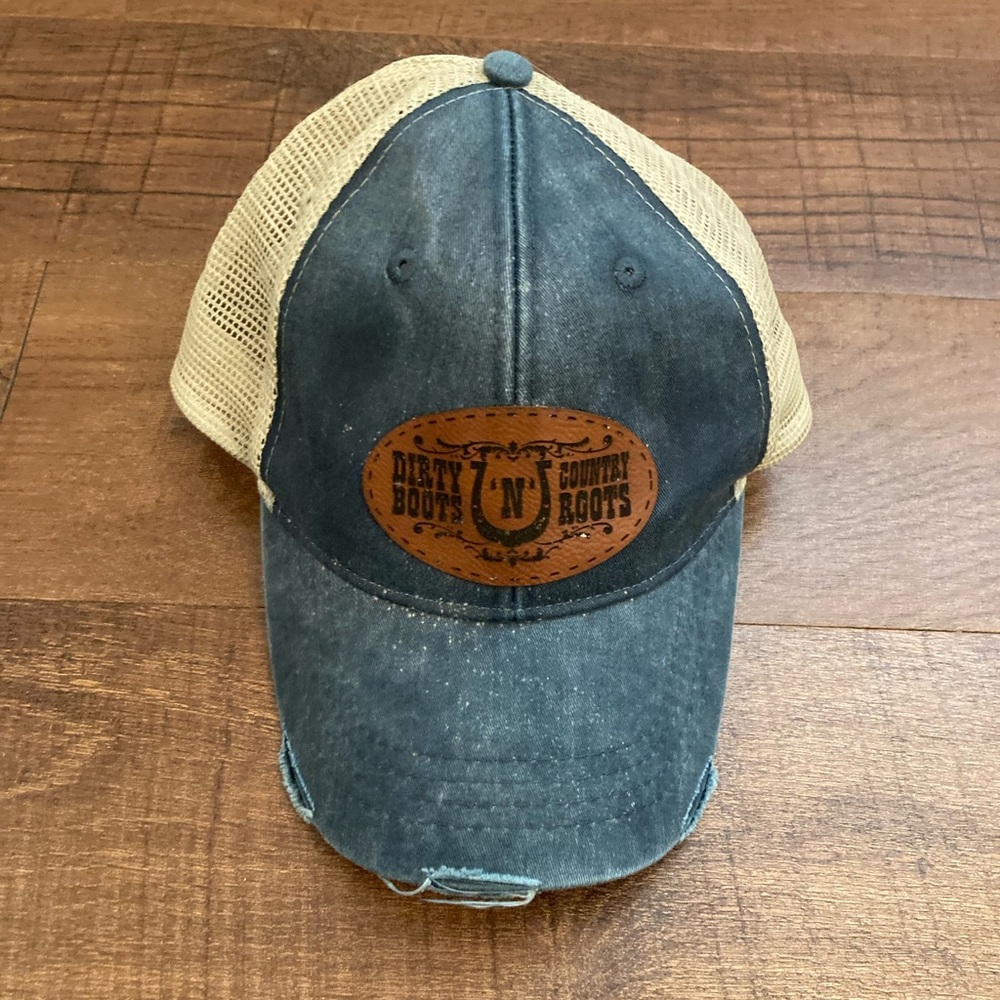 ADAMS ‘Dirty Boots N Country Roots’ Distressed Trucker Hat SnapBack Rodeo Unisex